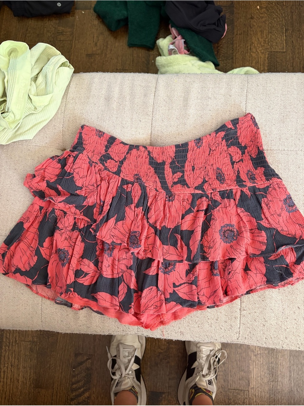 Floral Tiered Ruffle Mini Skirt - Pink & Black